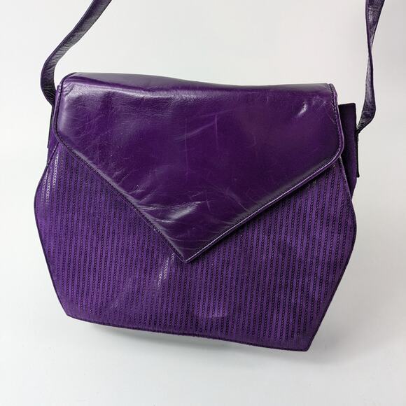 Bruno Magli Purple Purse Italian Leather Suede Gold Plum Shoulder Evening Bag - Picture 2 of 16